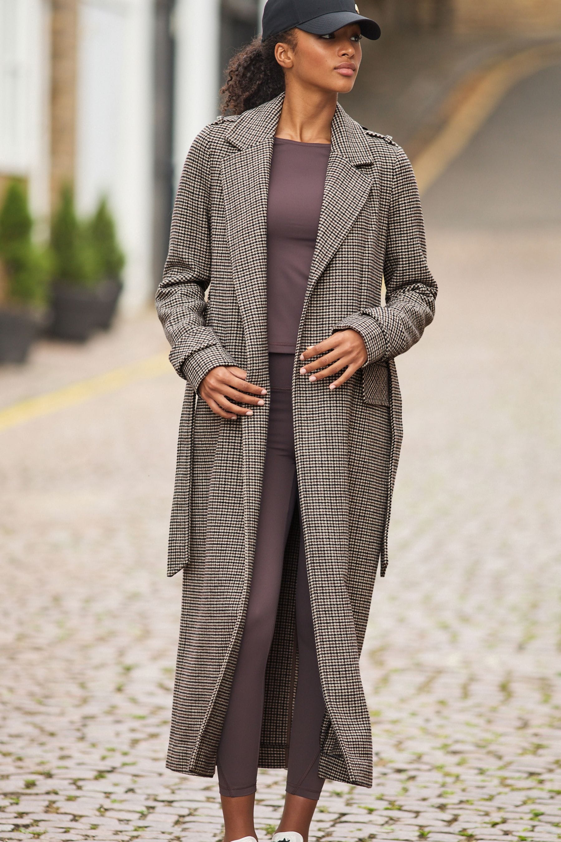 Buy Check Belted Long Coat from Next Luxembourg
