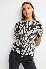 Monochrome Swirl Gathered Short Sleeve Textured Boxy T-Shirt - Image 1 of 7