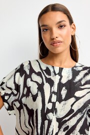 Monochrome Swirl Gathered Short Sleeve Textured Boxy T-Shirt - Image 5 of 7