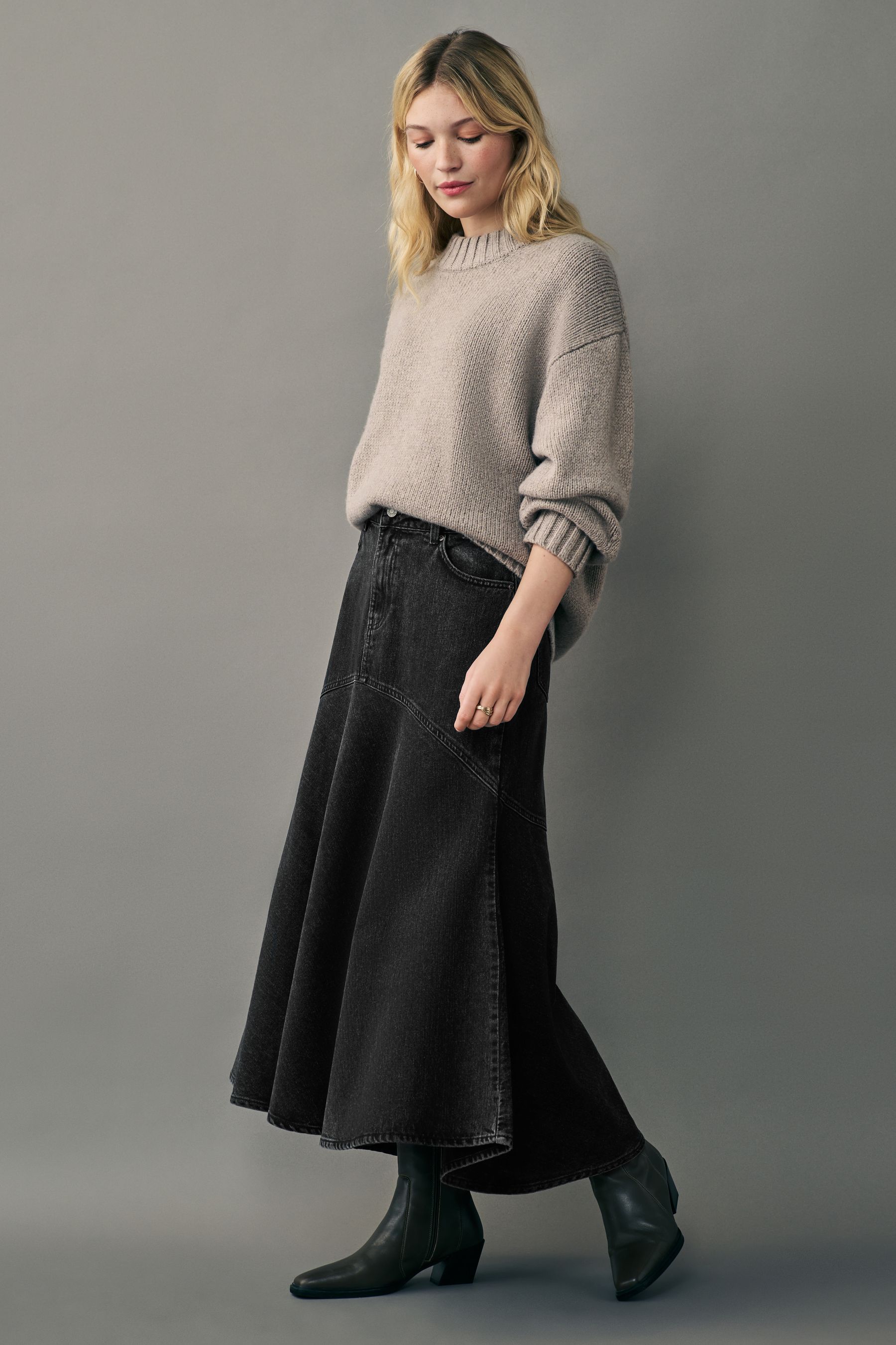 Buy Washed Black Fishtail Denim 100 Cotton Skirt from Next Luxembourg
