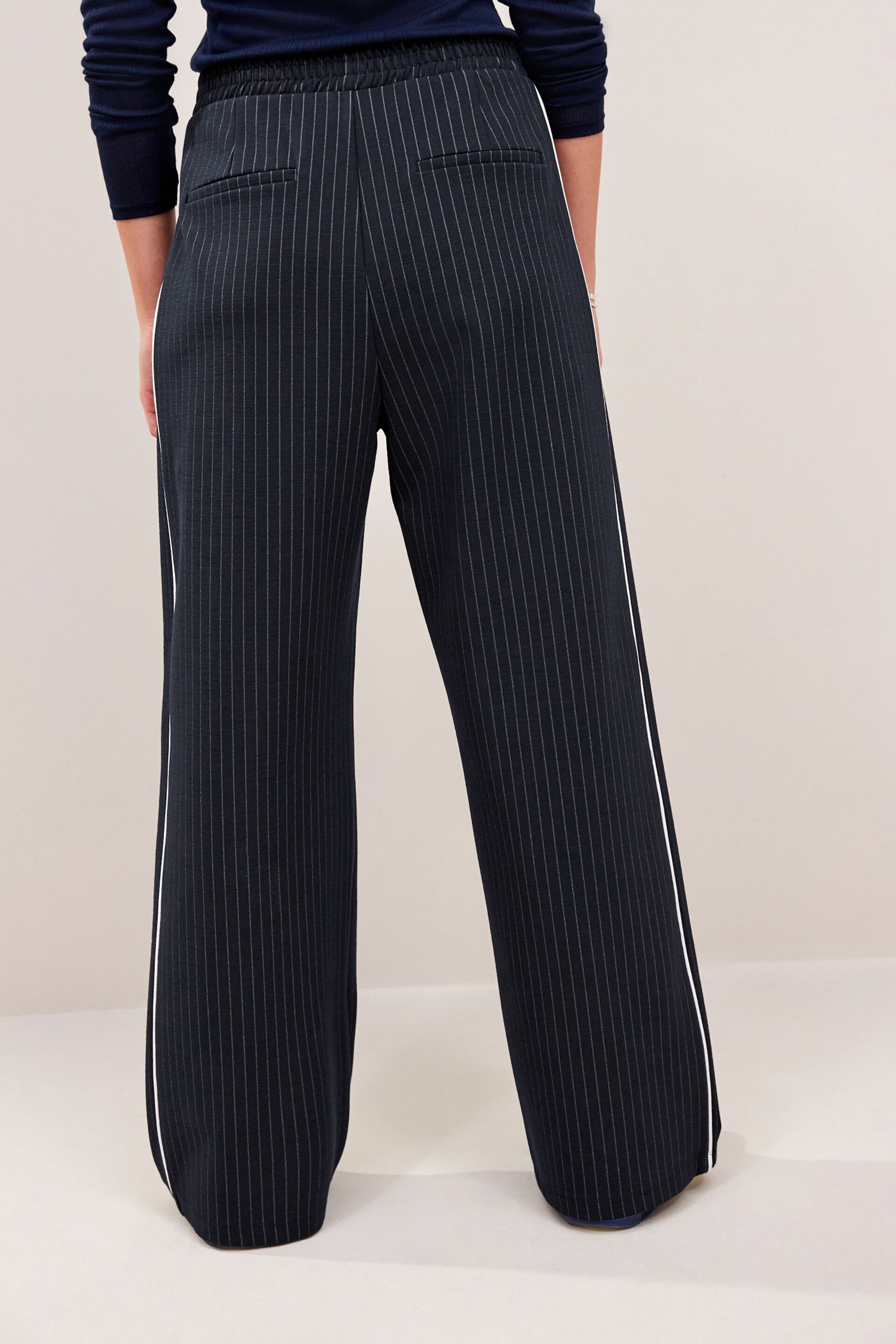 Navy Jersey Wide Leg Side Stripe Trousers - Image 4 of 7