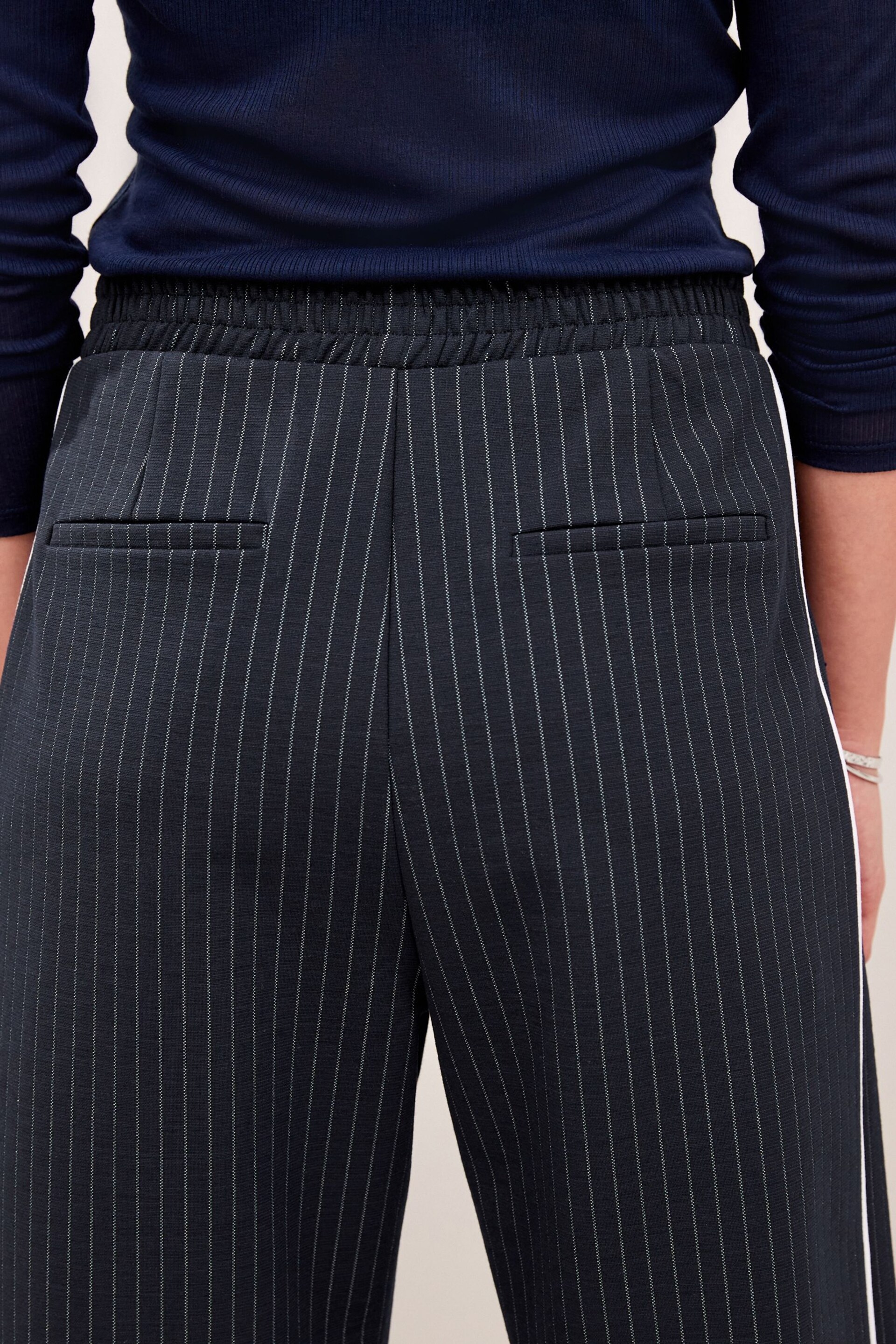 Navy Jersey Wide Leg Side Stripe Trousers - Image 5 of 7