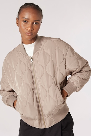 Apricot Grey Onion Quilted Bomber Jacket