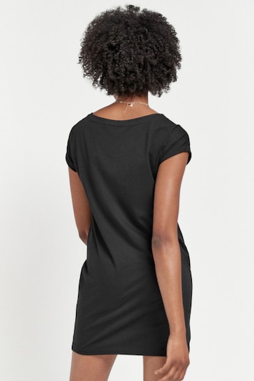 Black 100% Cotton Relaxed Capped Sleeve Tunic Dress