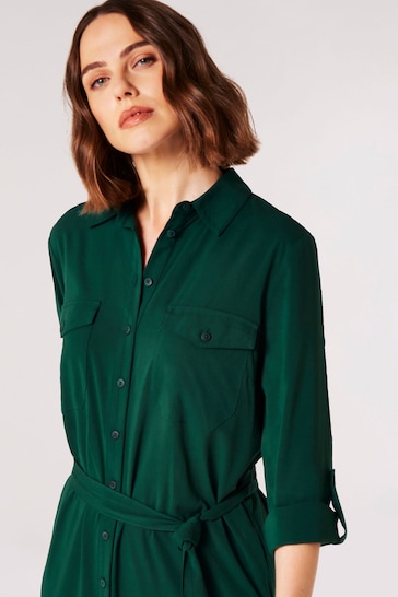 Apricot Green Utility Casa Midi Shirt Dress