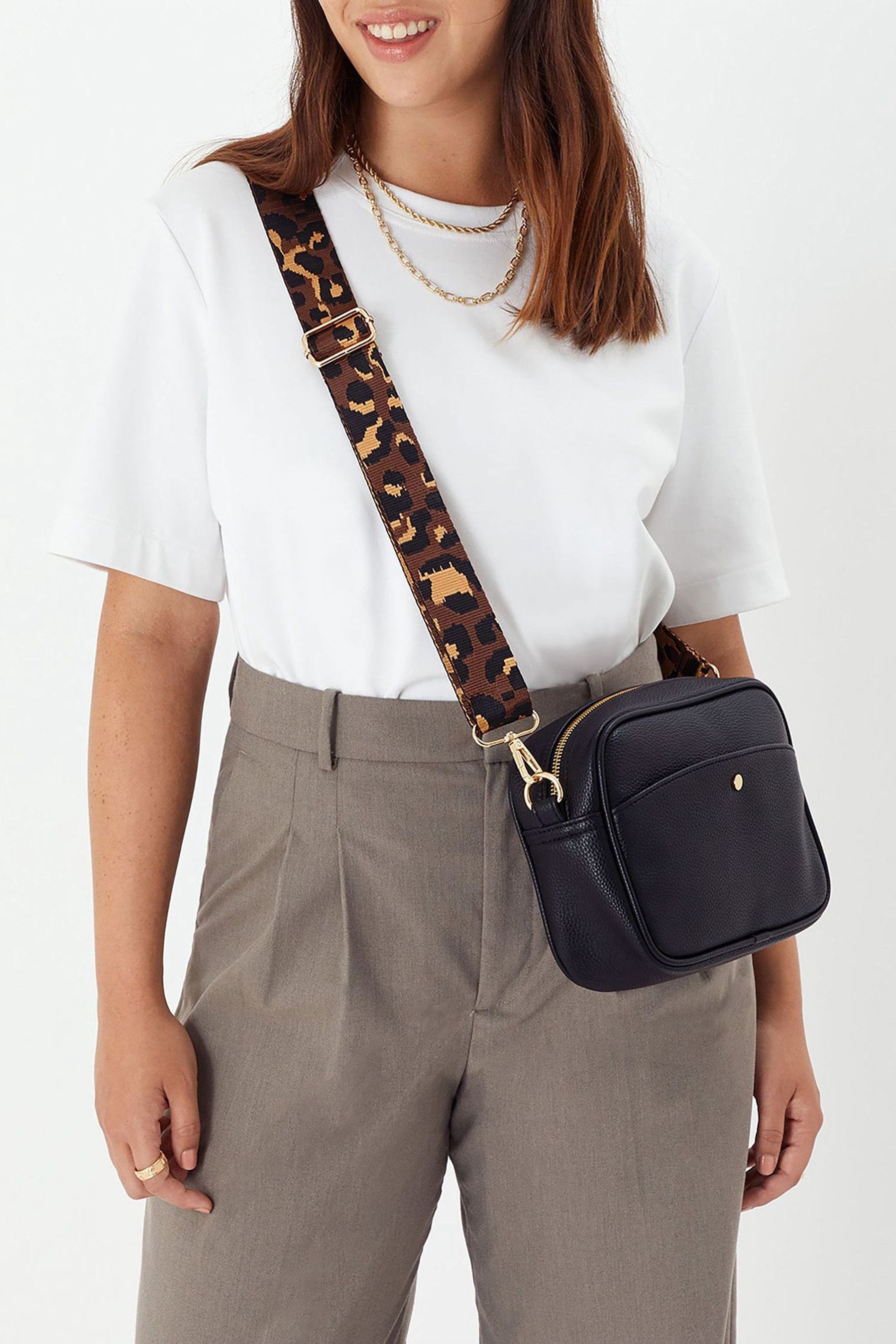 Buy Accessorize Leopard Webbing Strap Camera Black Bag from the