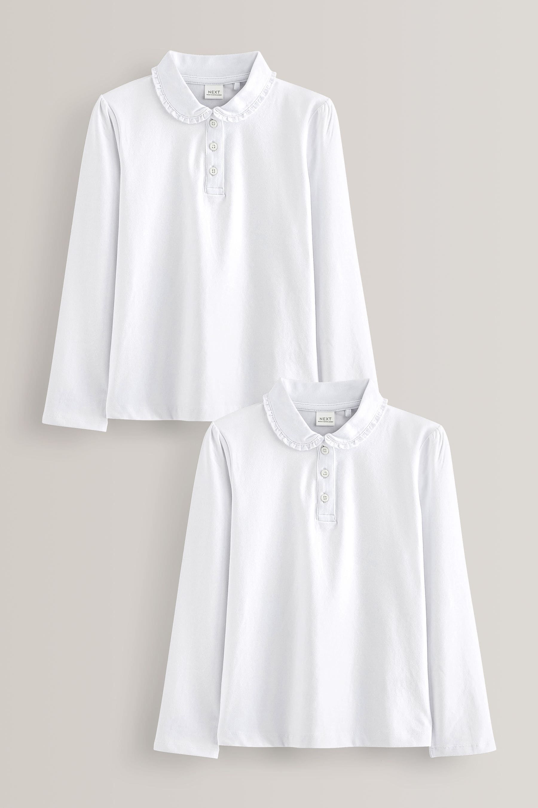 Buy White Cotton stretch Long Sleeve Frill Collar School Polo Tops 2 Pack 3 14yrs from Next Canada