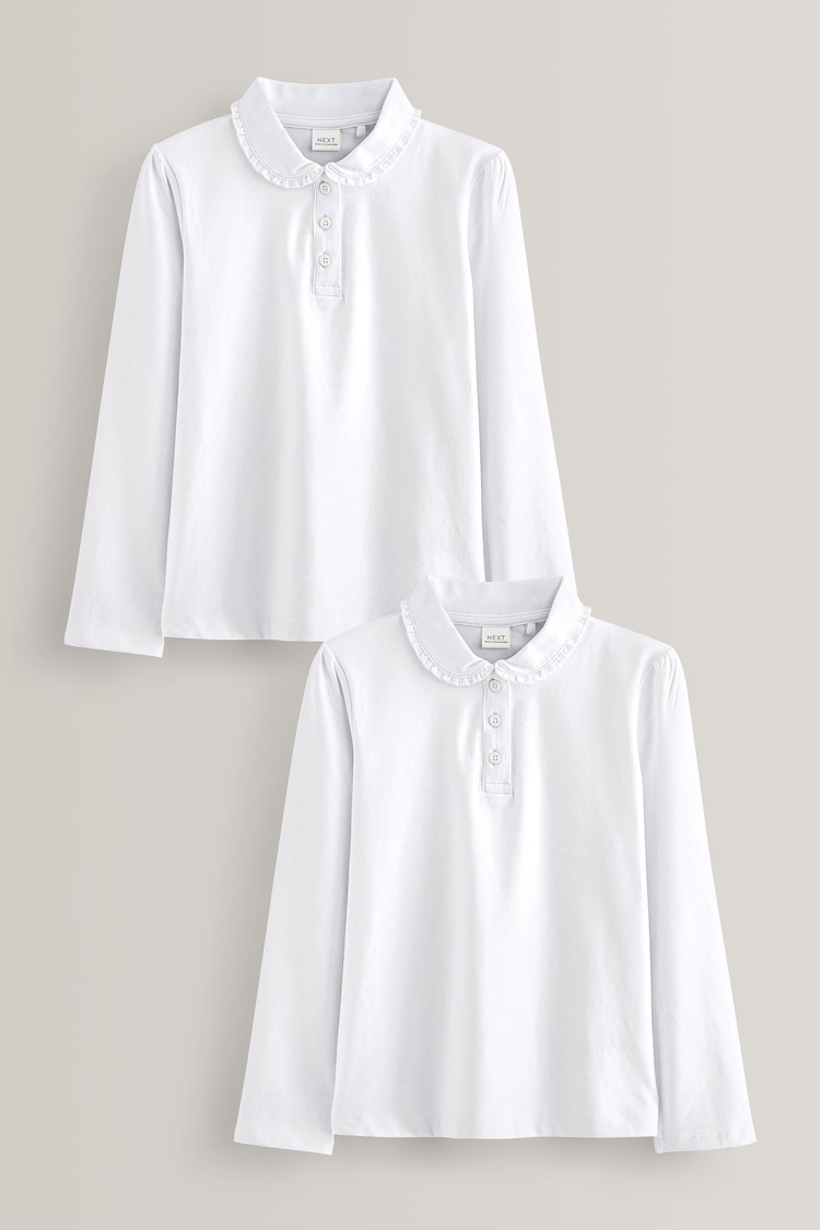 White 2 Pack Cotton Stretch Long Sleeve Pretty School Jersey Tops (3-14yrs) - Image 1 of 4