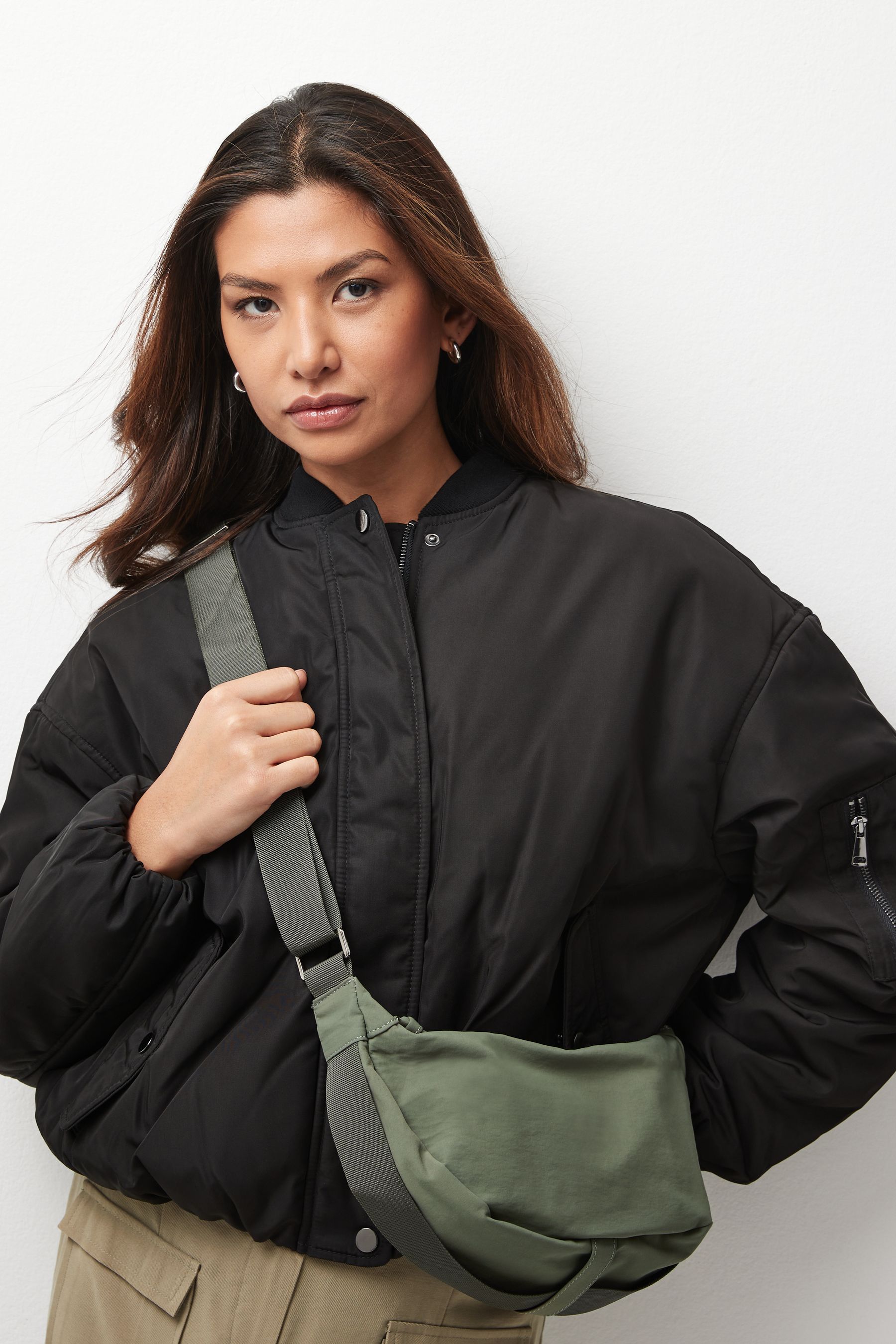 Khaki shop sling bag