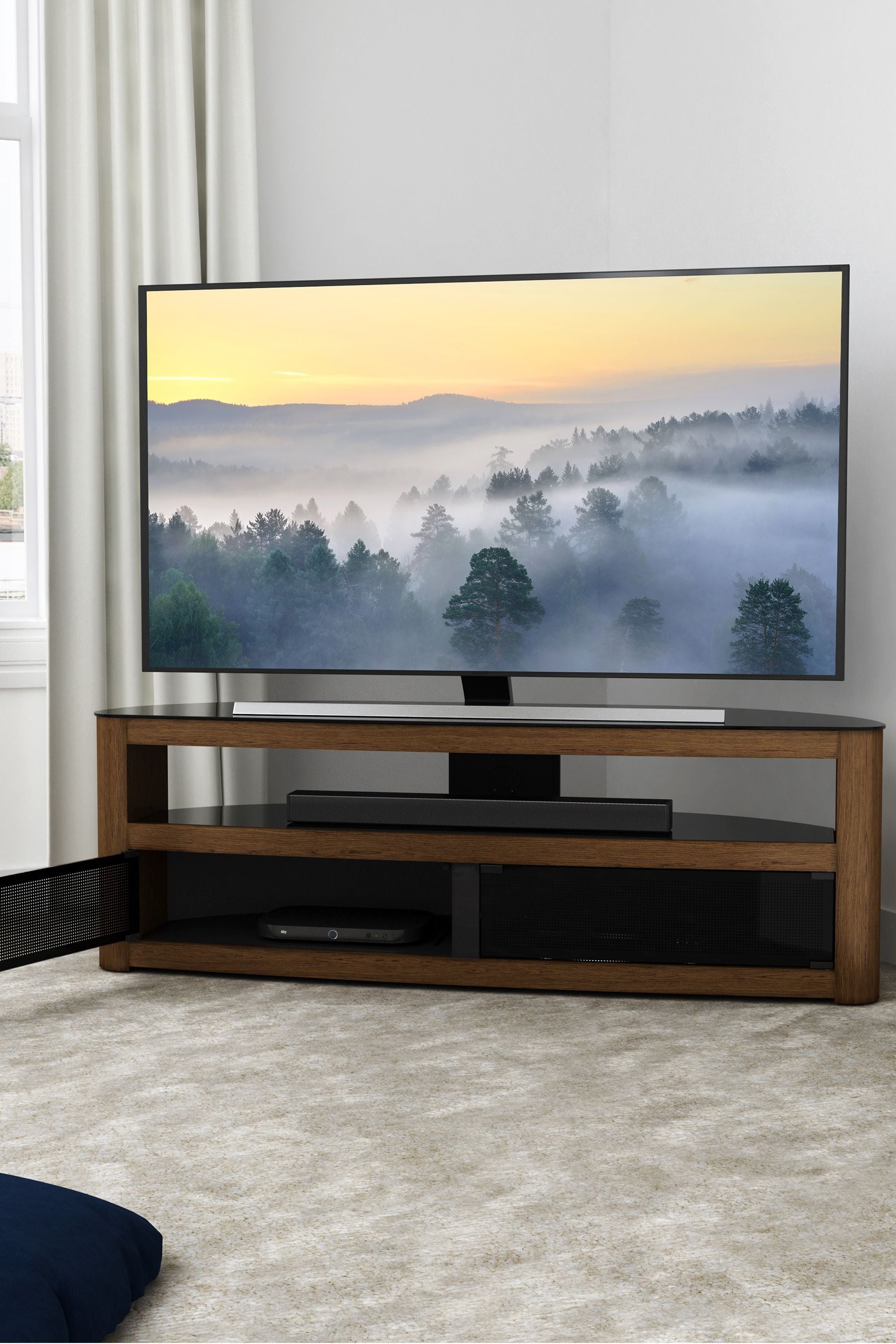 AVF Brown Burghley 1500 Curved Corner TV Stand