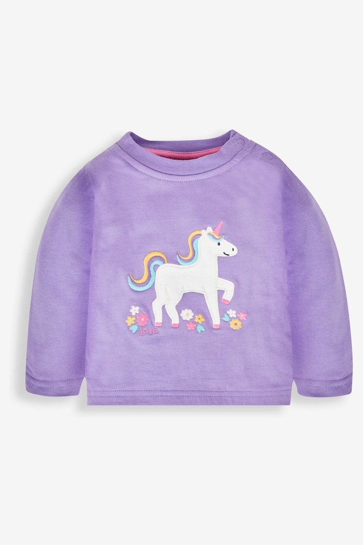 JoJo Maman Bébé Lilac Purple Unicorn 2-Pack Unicorn Appliqué & Stripe Baby Tops - Image 2 of 5