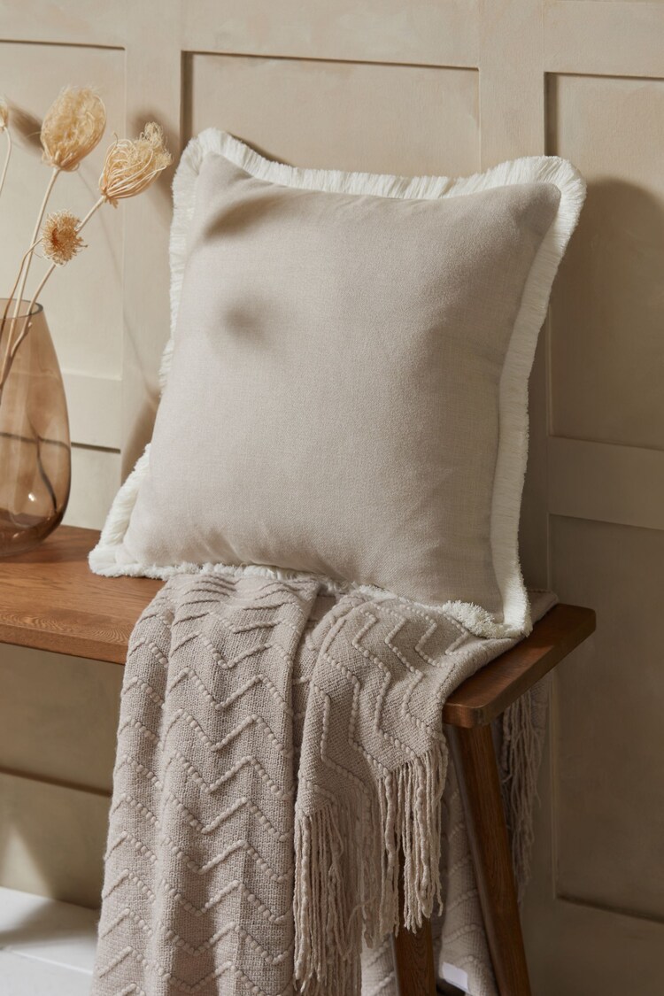 Natural 50 x 50cm Dalby Fringe Trim Cushion - Image 1 of 5