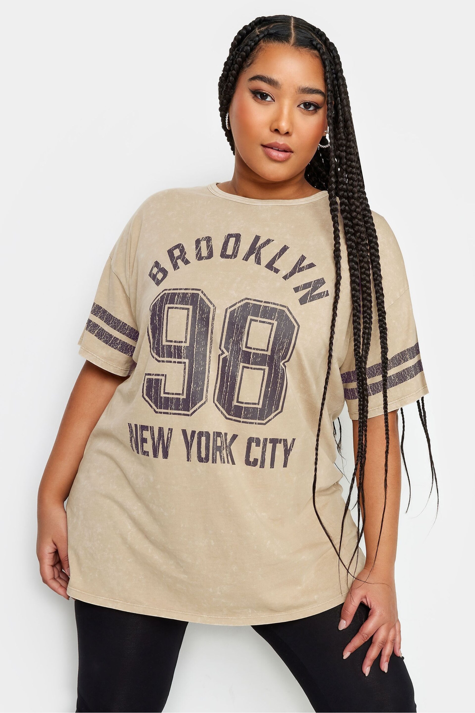 Yours Curve Natural Varsity Brooklyn Top - Image 1 of 4