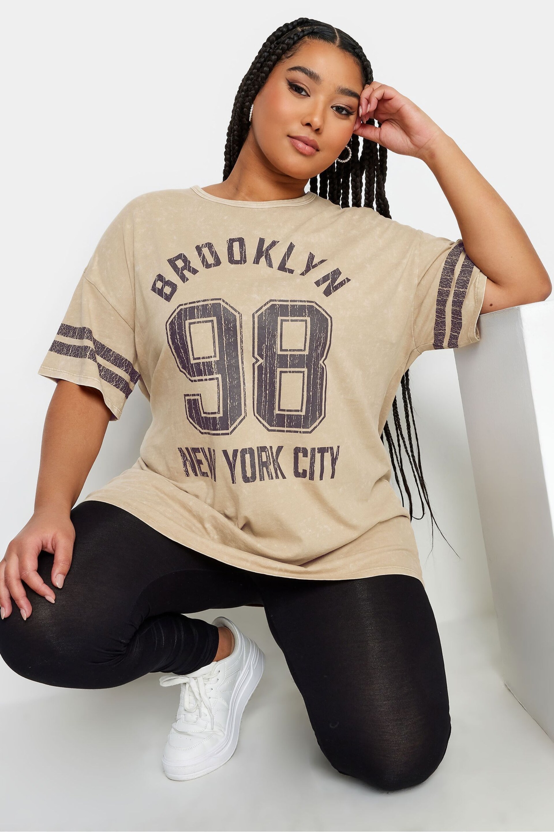 Yours Curve Natural Varsity Brooklyn Top - Image 3 of 4