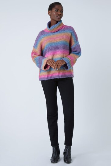 Roman Brown Relaxed Roll Neck Ombre Jumper