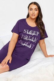 Yours Curve Purple Sleep Dream Repeat Dipped Back Nightdress - Image 4 of 4