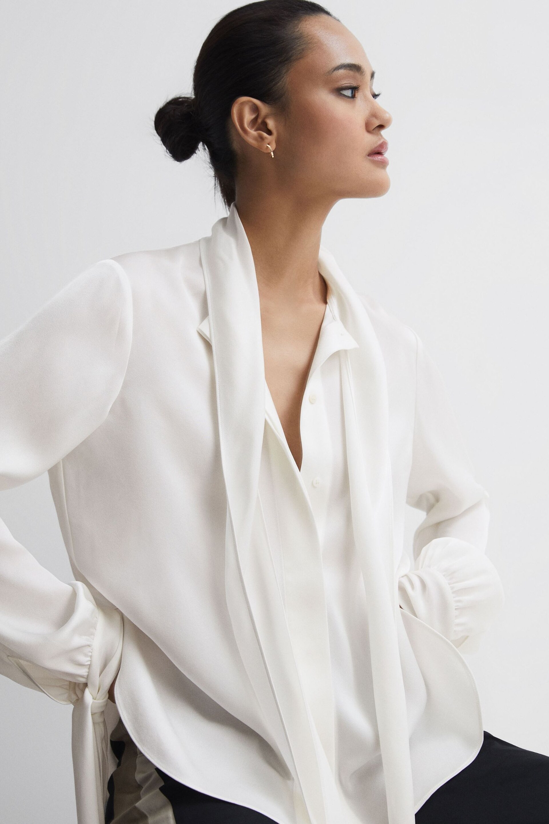 Reiss Ivory Giselle Tie Detail Blouse - Image 1 of 5