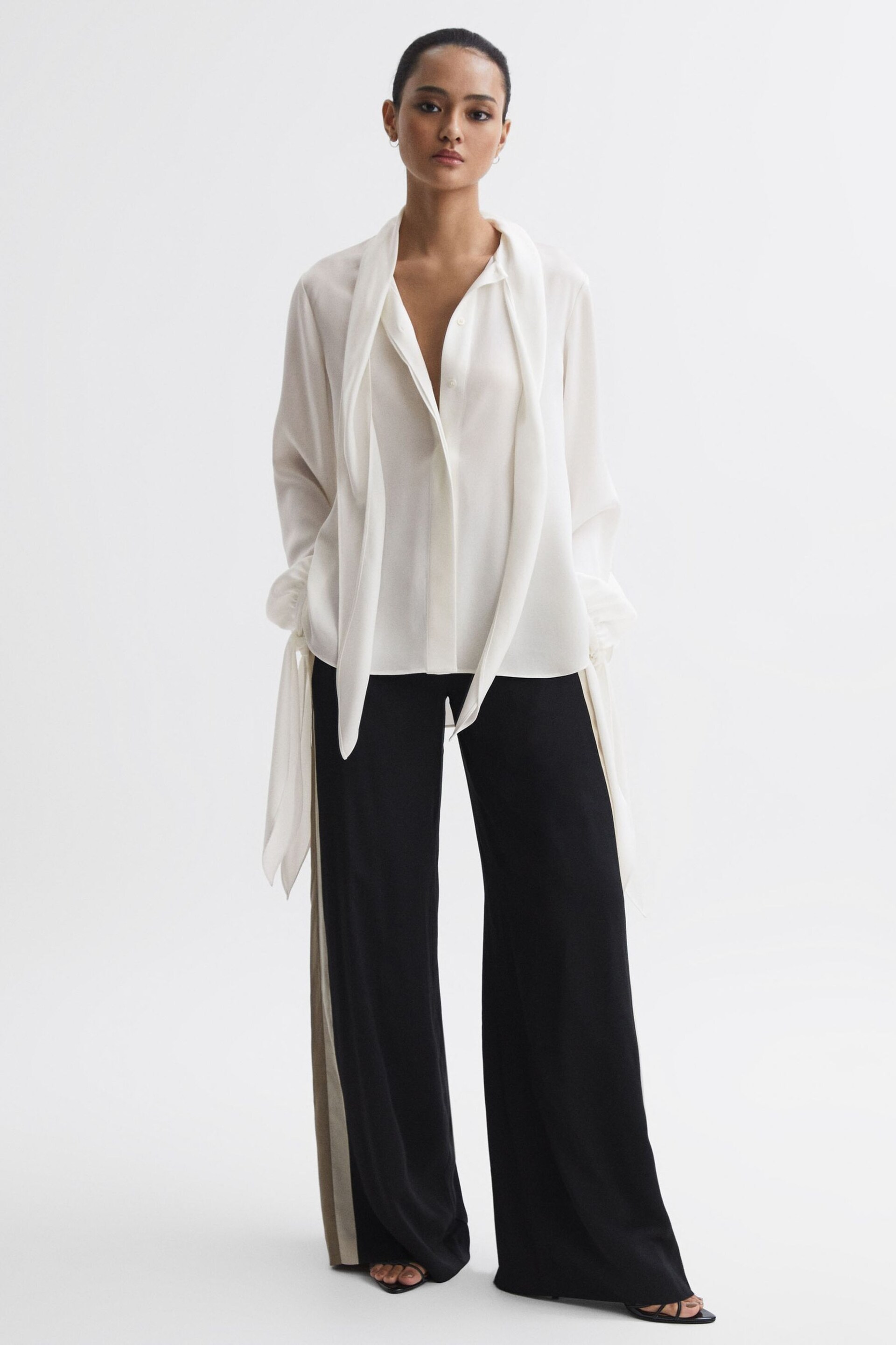 Reiss Ivory Giselle Tie Detail Blouse - Image 3 of 5