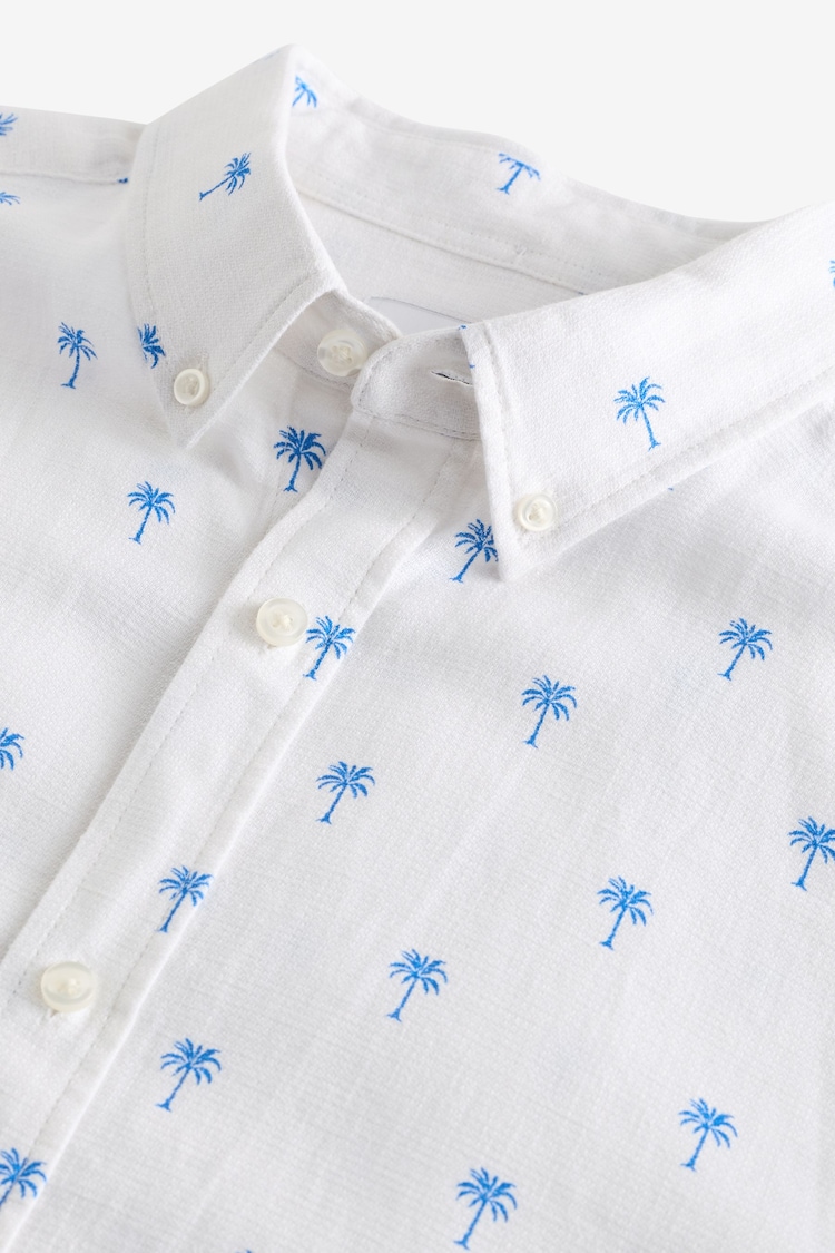 White Linen Blend Printed Short Sleeve Shirt - Image 8 of 8