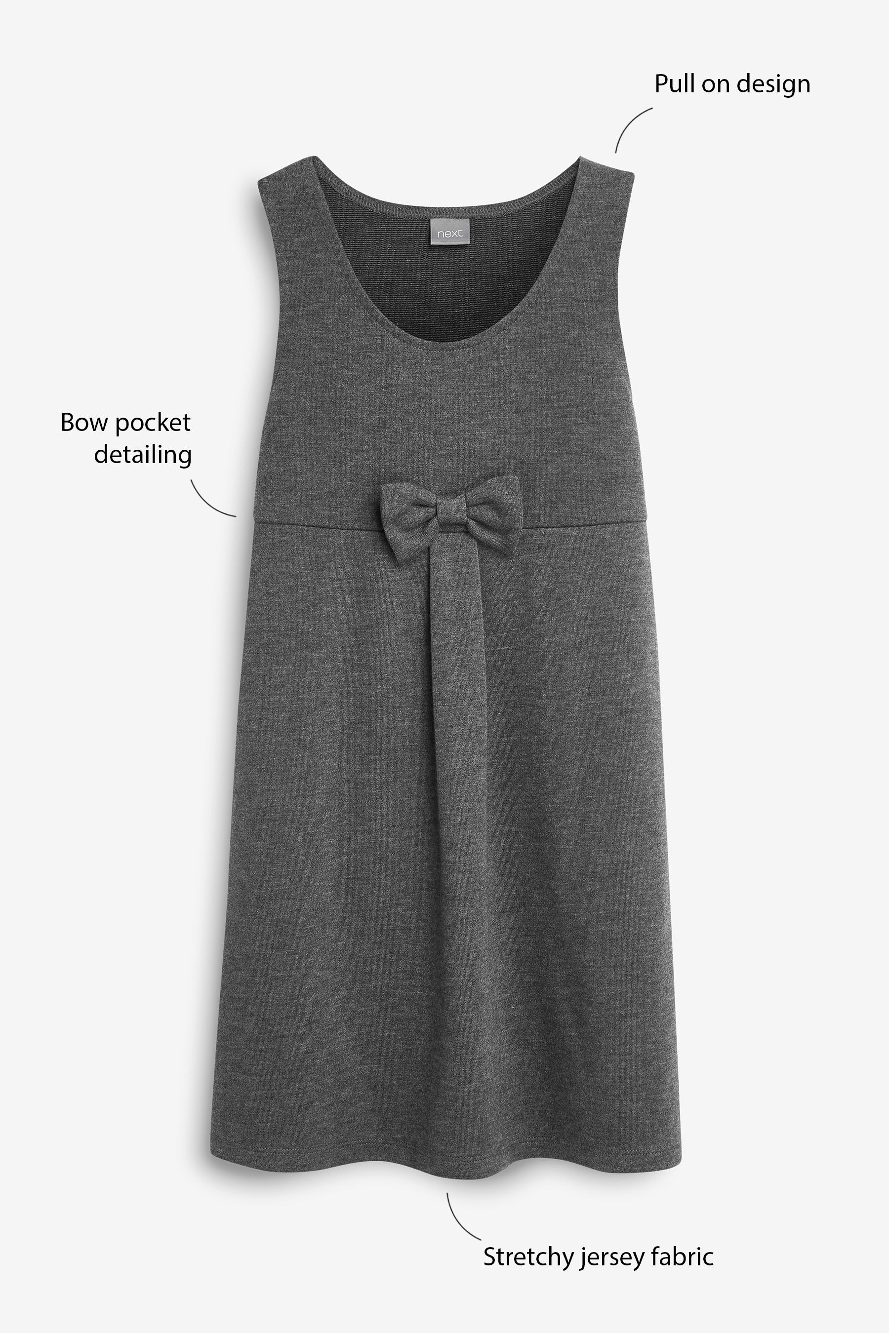 Buy Grey Jersey Stretch Bow School Pinafore 3 14yrs from the Next UK online shop