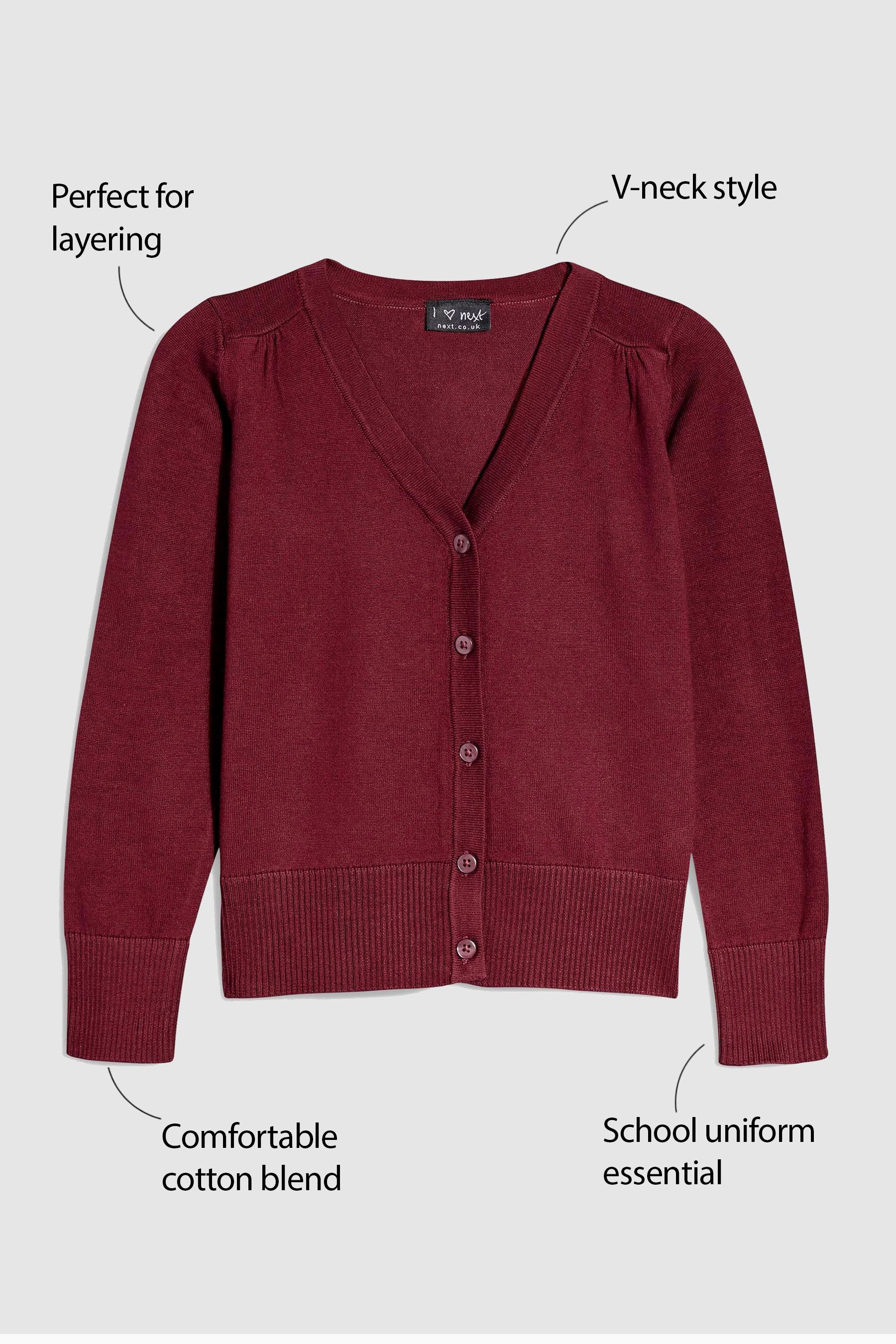 Buy Burgundy Red Cotton Rich School V Neck Cardigan 3 16yrs from Next Luxembourg