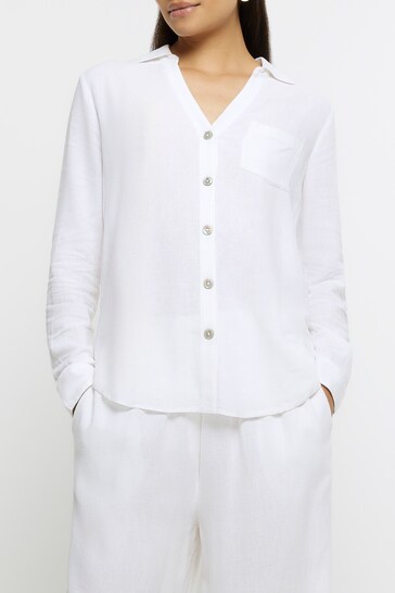 River Island White Linen Regular Shirt