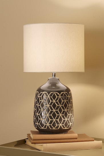 Pacific Grey Athena Dark Grey Geo Ceramic Table Lamp