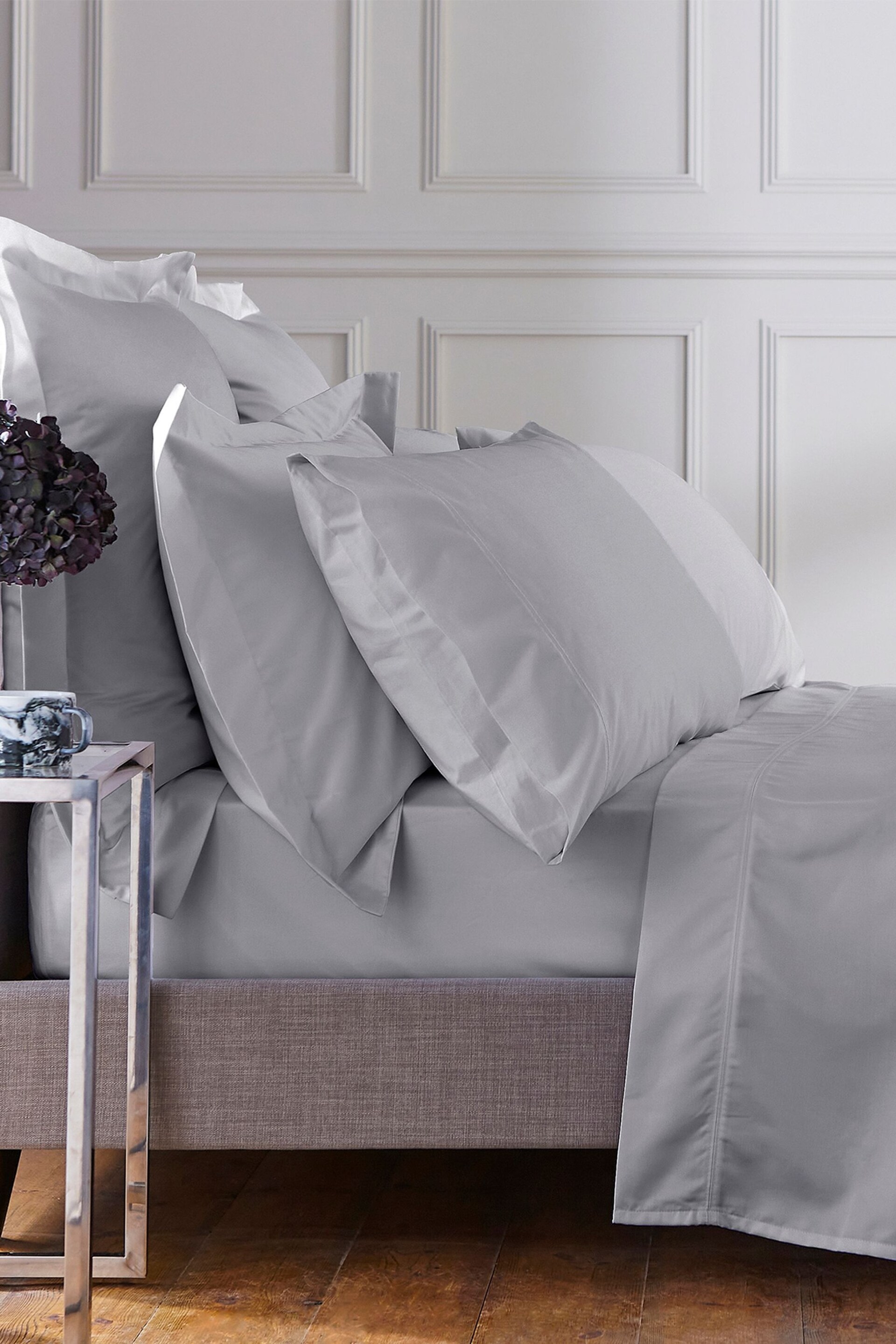 Bedeck Of Belfast Silver 1000 Thread Count Egyptian Cotton Sateen Oxford Pillowcase - Image 1 of 3