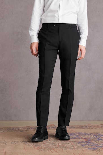 Black Slim Fit Signature Tollegno Suit: Trousers