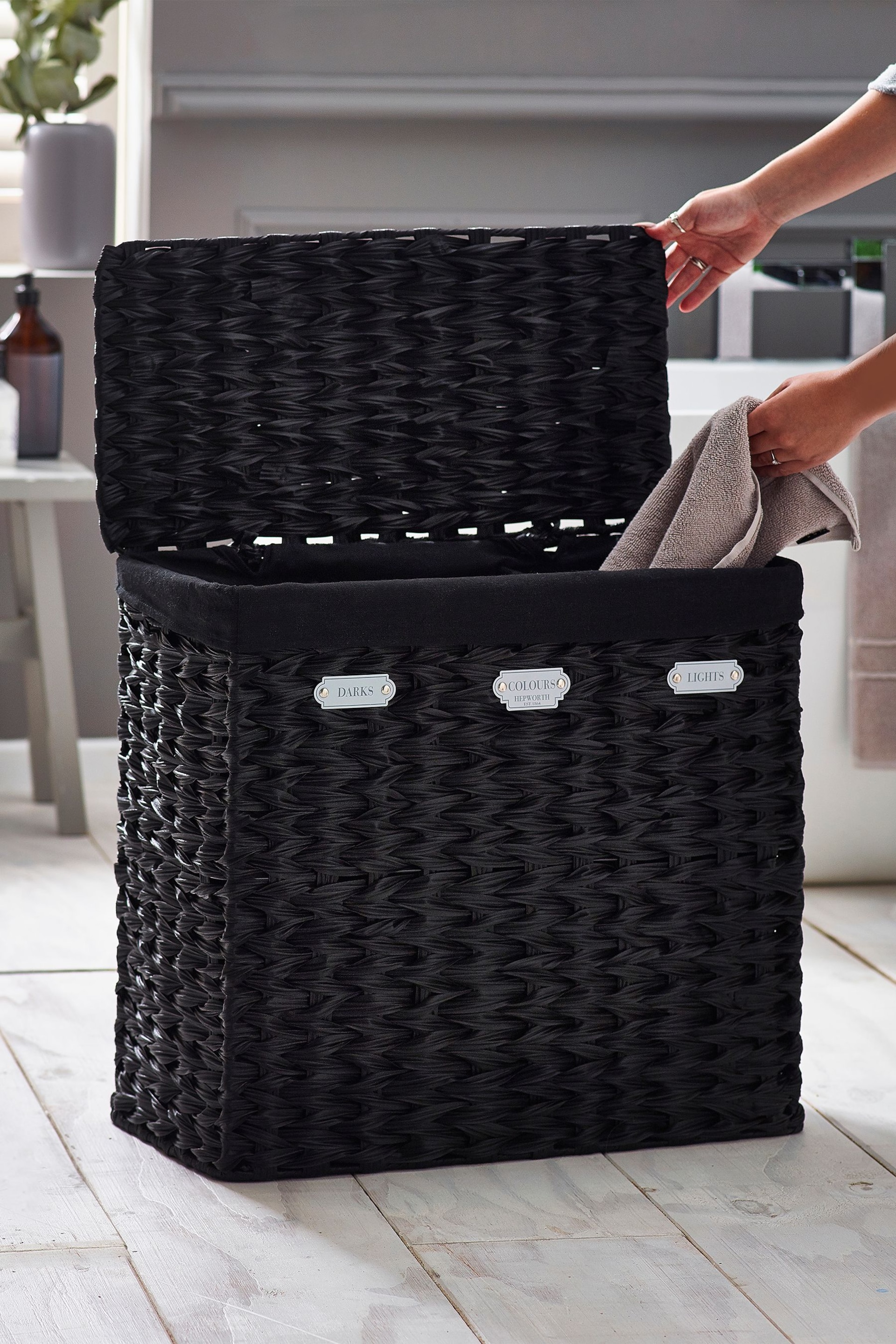 Black Hepworth Wicker Sorter Laundry Hamper - Image 2 of 7