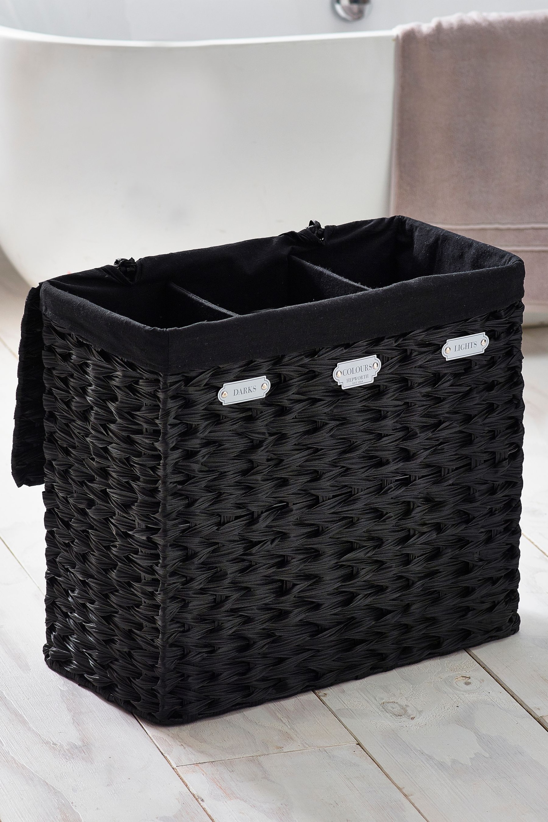 Black Hepworth Wicker Sorter Laundry Hamper - Image 3 of 7