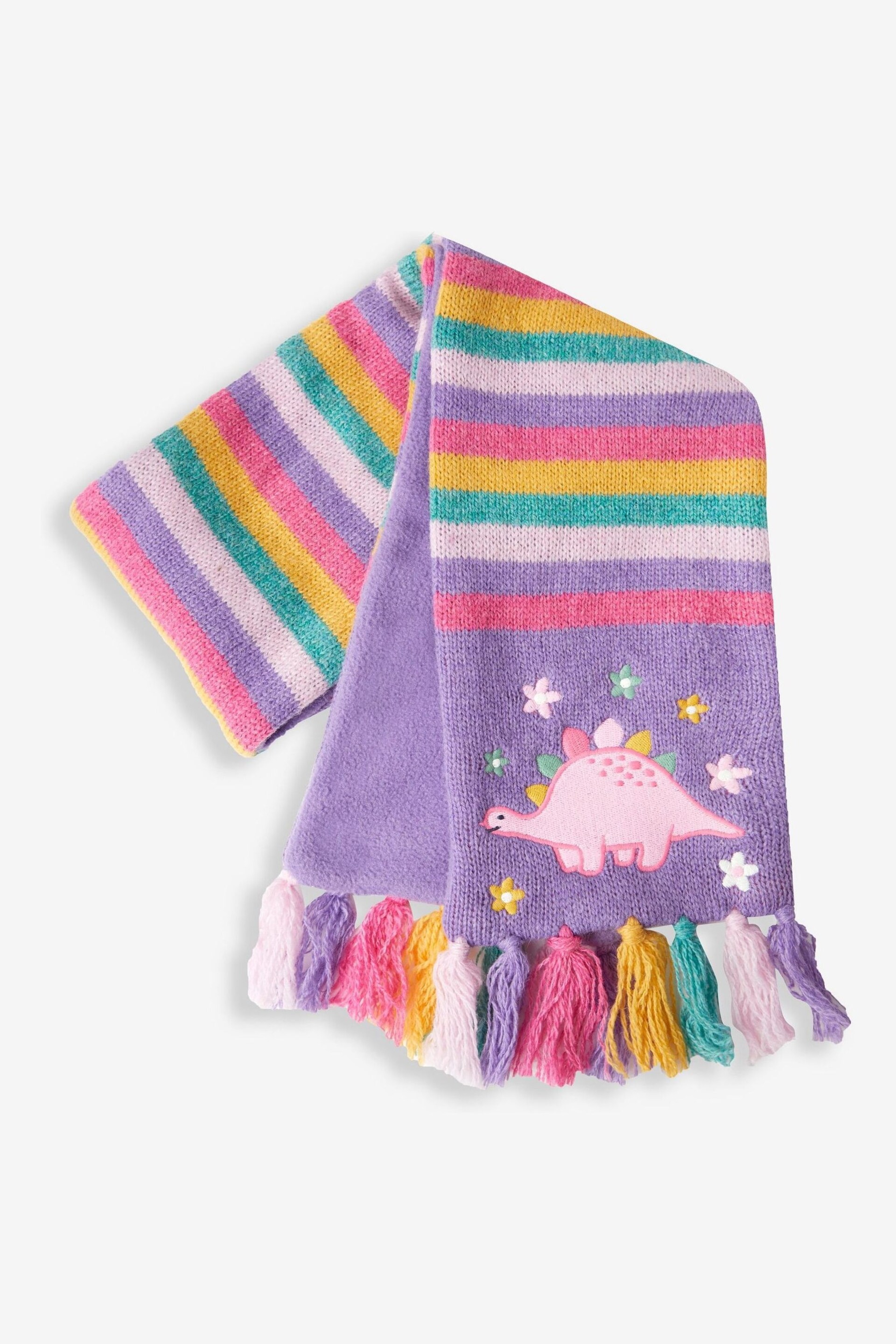 JoJo Maman Bébé Lilac Pretty Dinosaur Striped Scarf - Image 4 of 4