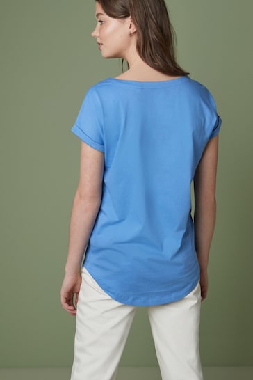 Blue Pale Round Neck Cap Sleeve T-Shirt