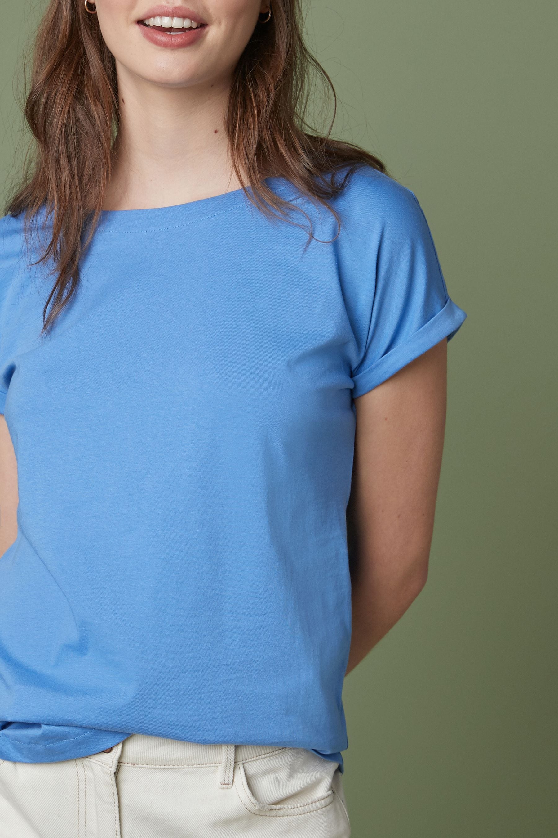 Pale Blue Round Neck Cap Sleeve T Shirt