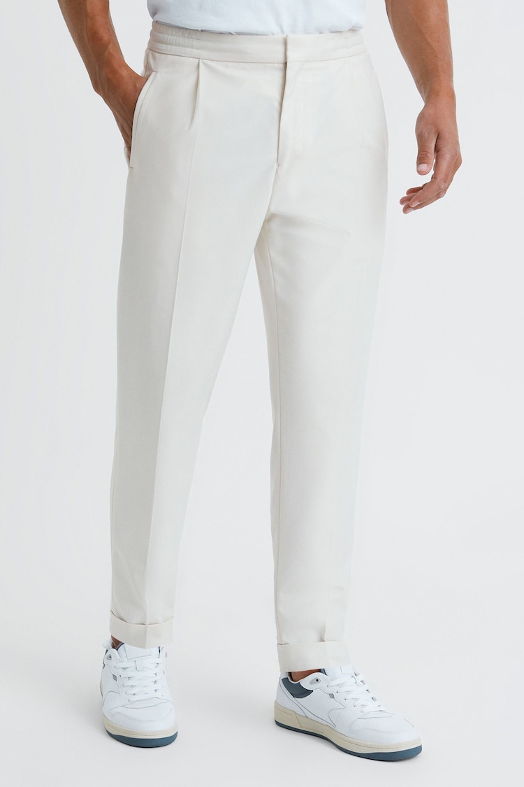 Reiss Ecru Brighton Relaxed Drawstring Trousers with Turn-Ups - Image 1 of 4