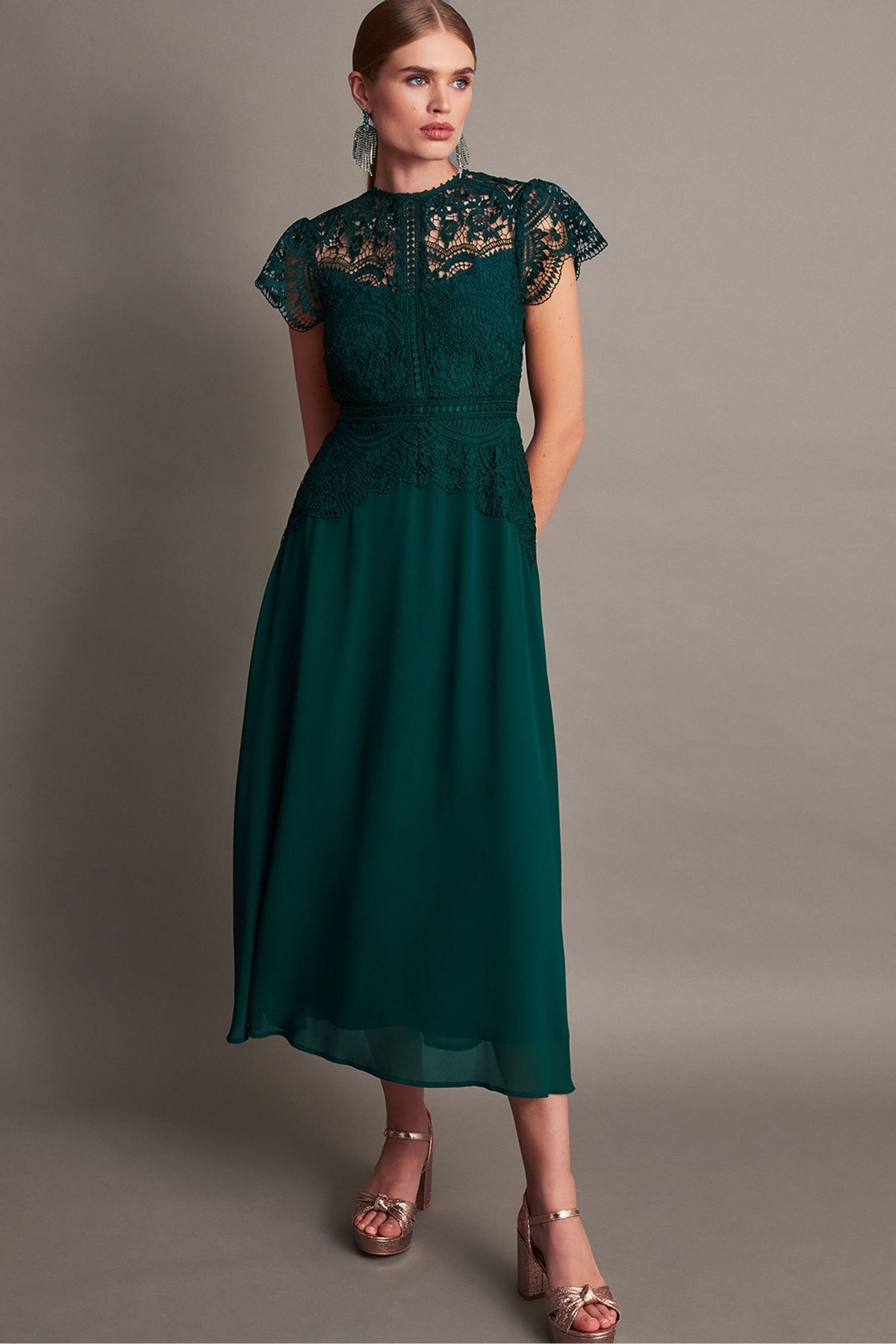 Buy Monsoon Green Monica Lace Midi Dress from the Next UK online shop