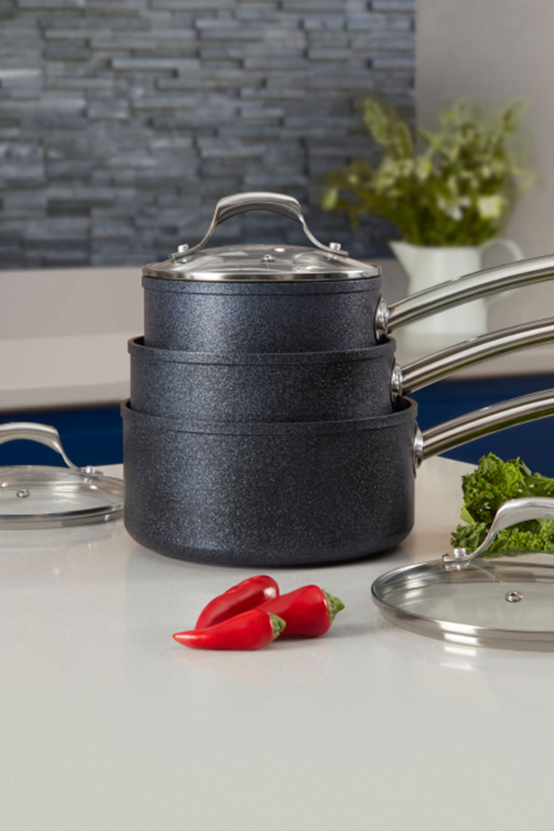 Buy Tower 3 Piece Grey TruStone Pan Set from the Next UK online shop