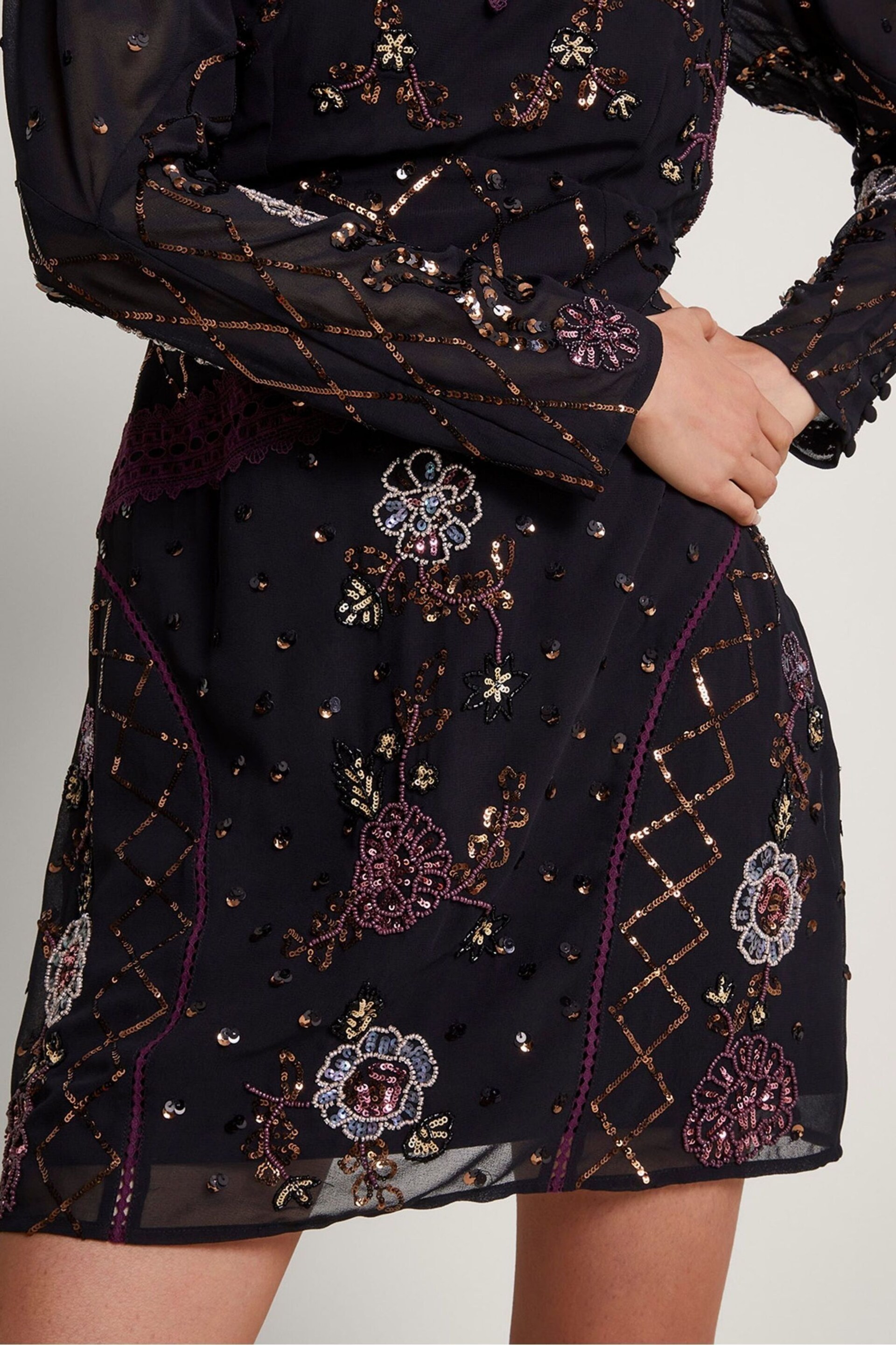 Monsoon Black Embellished Ariah Tunic Dress - Image 3 of 4