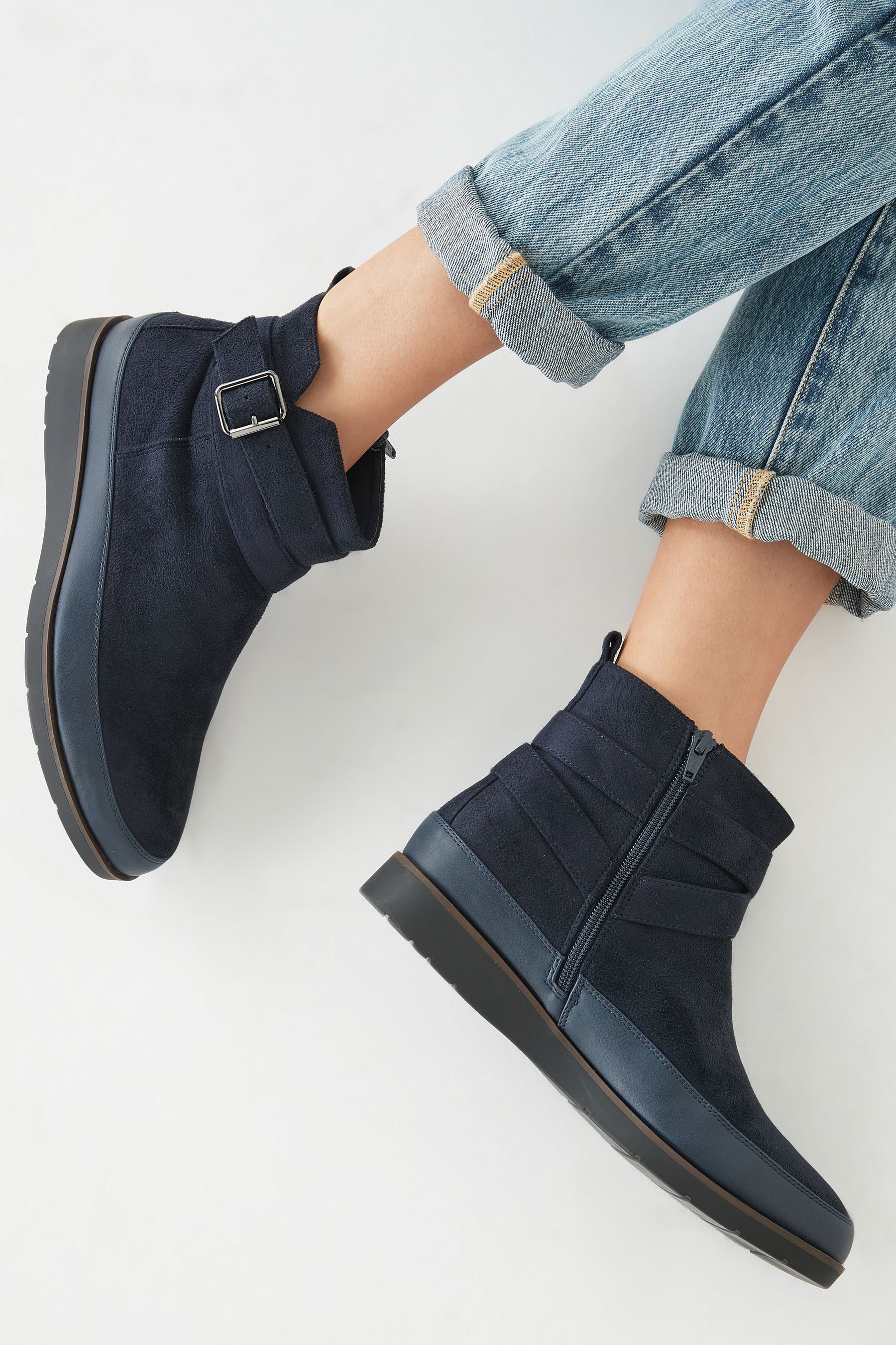 Buy Navy Regular Wide Fit Forever Comfort Buckle Ankle Boots from Next Lithuania