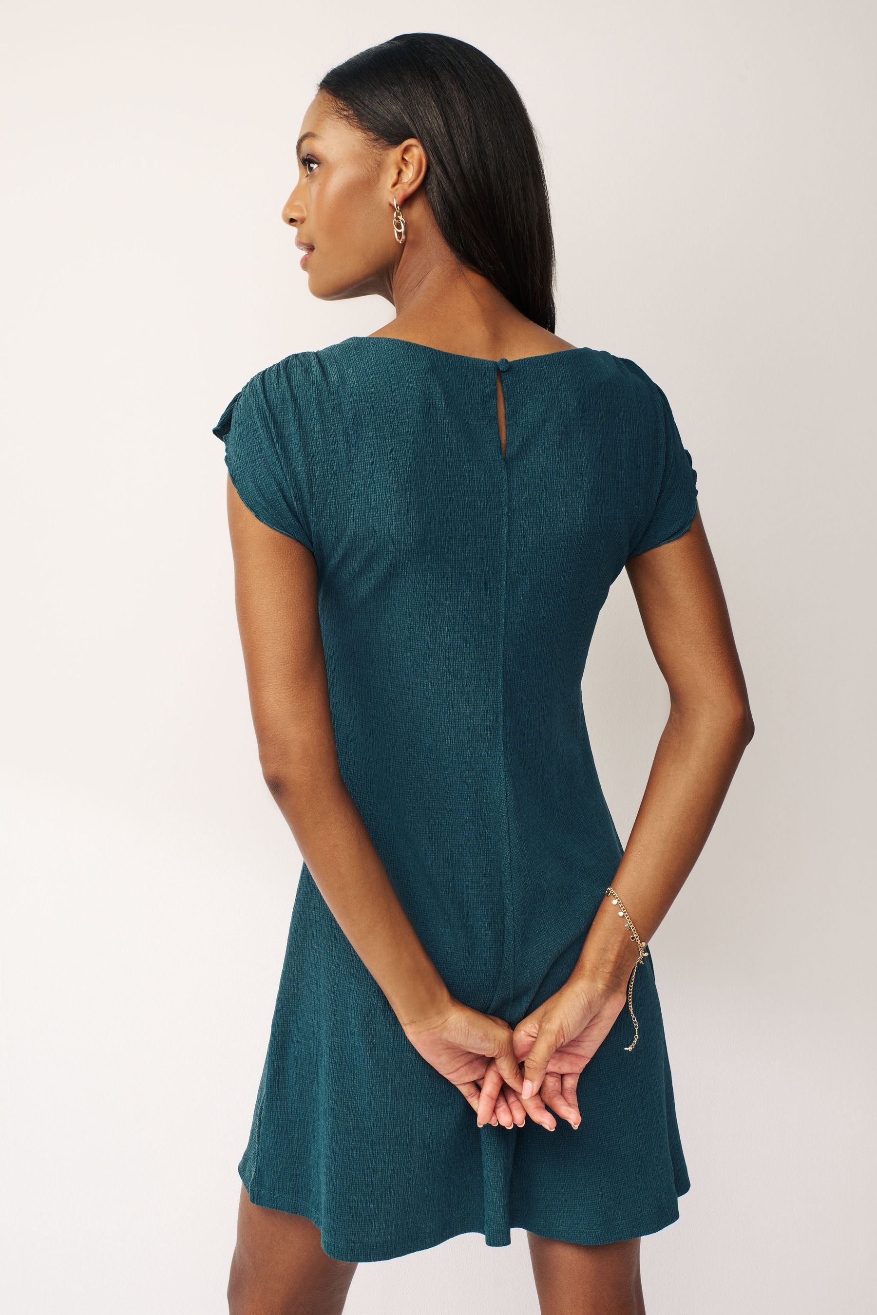 Buy Teal Blue Textured Ruched Front Mini Dress from Next Luxembourg