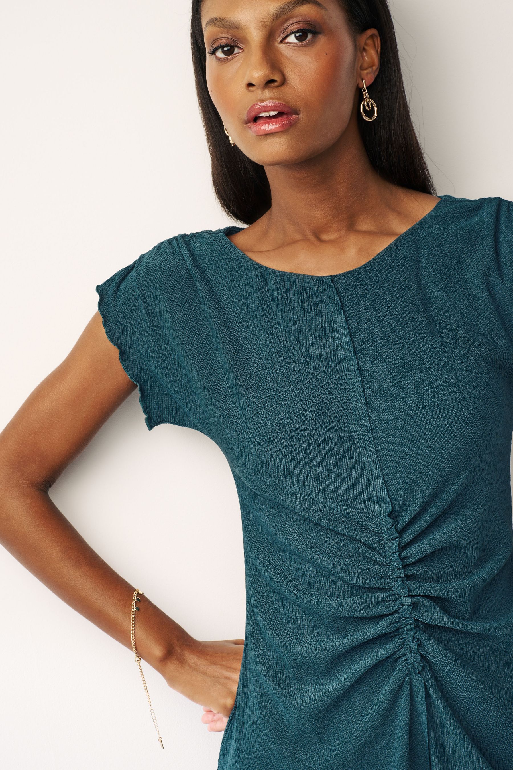 Buy Teal Blue Textured Ruched Front Mini Dress from Next Luxembourg