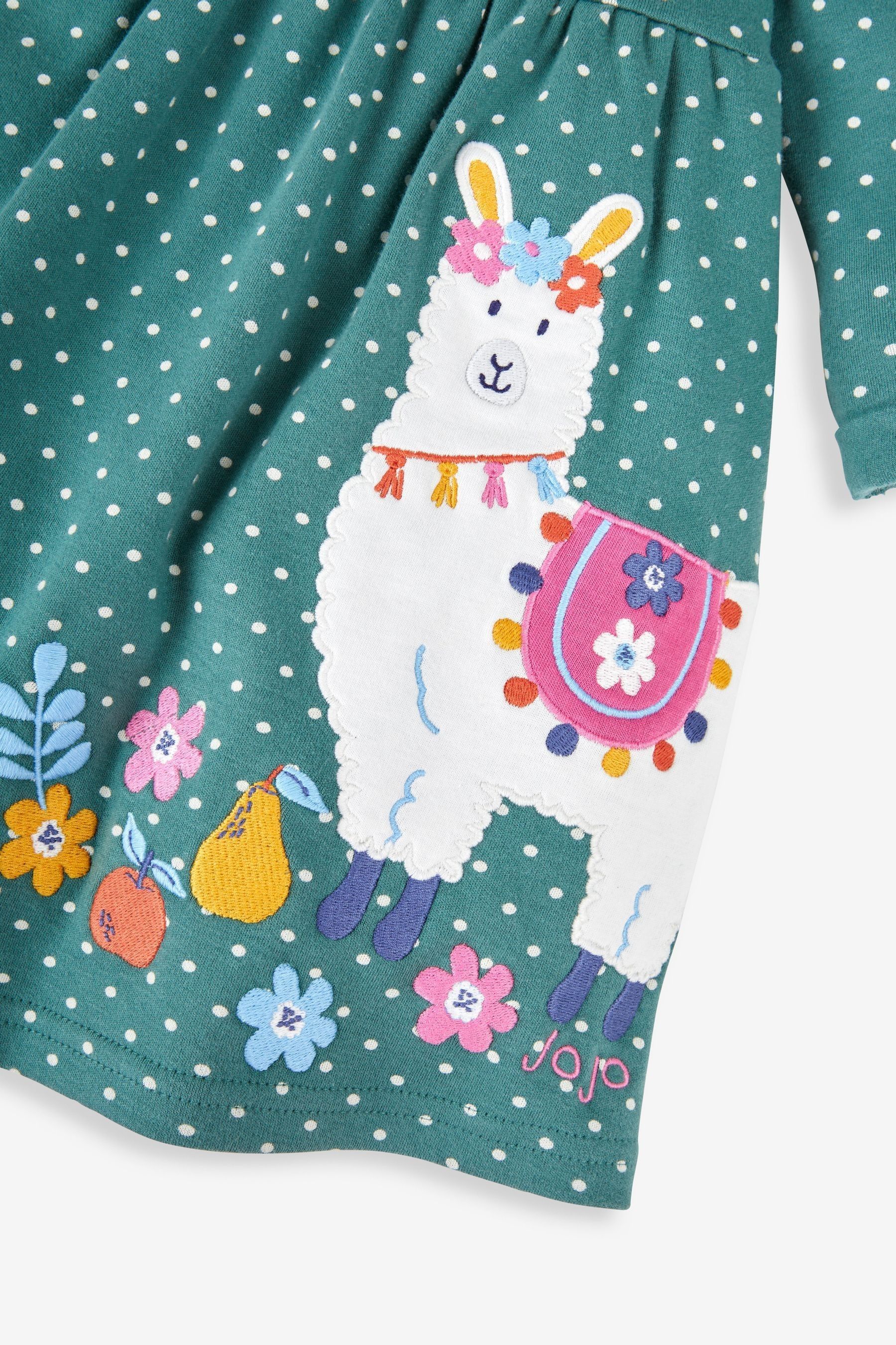 JoJo Maman B b Green Llama Appliqu Button Front Dress