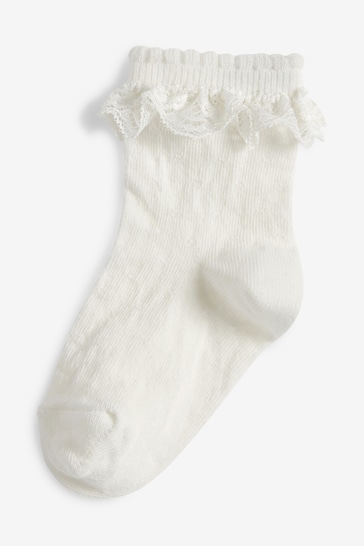 White 2 Pack Cotton Rich Lace Ruffle Ankle Socks