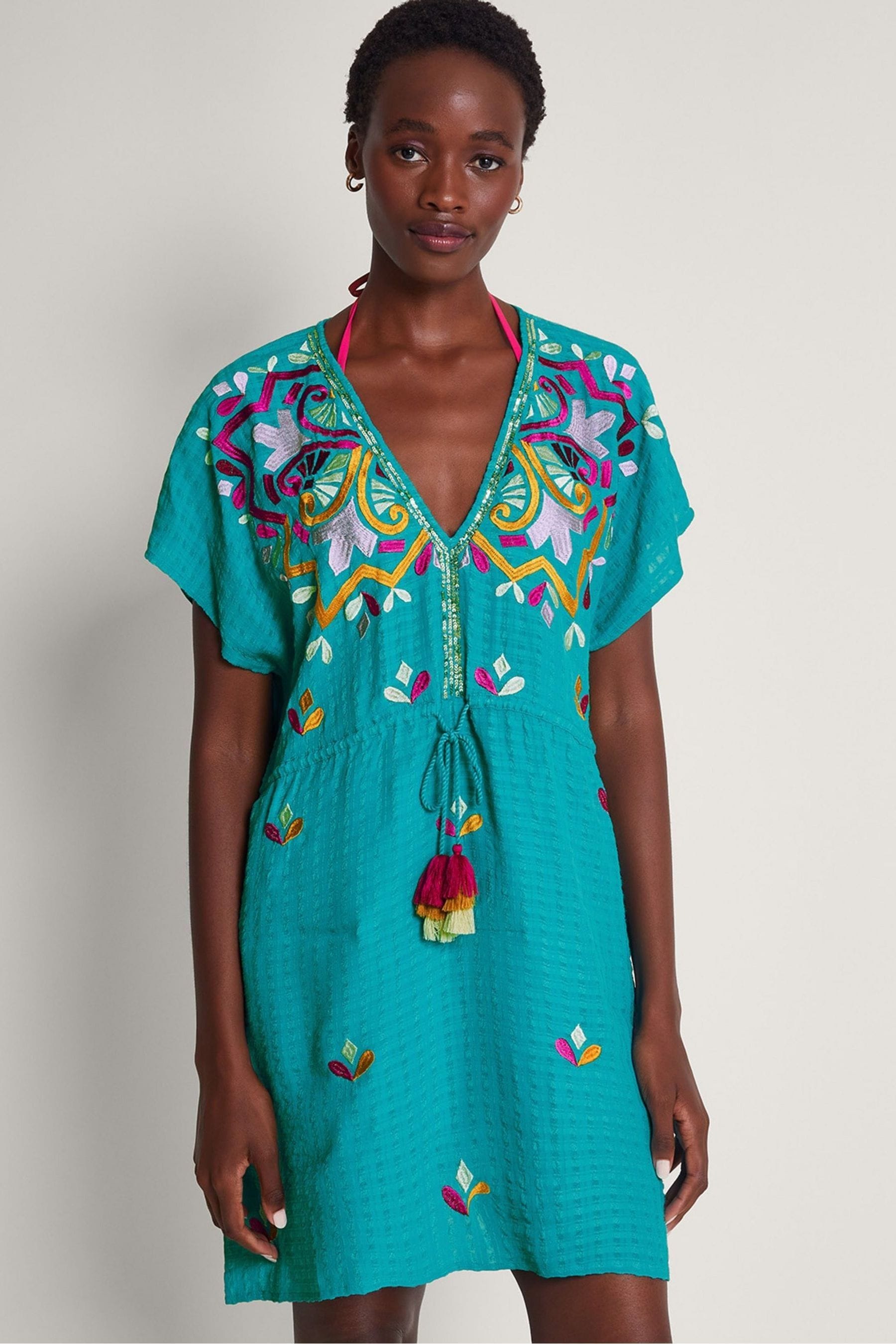 Buy Monsoon Blue Bonita Embellished Kaftan from Next Luxembourg