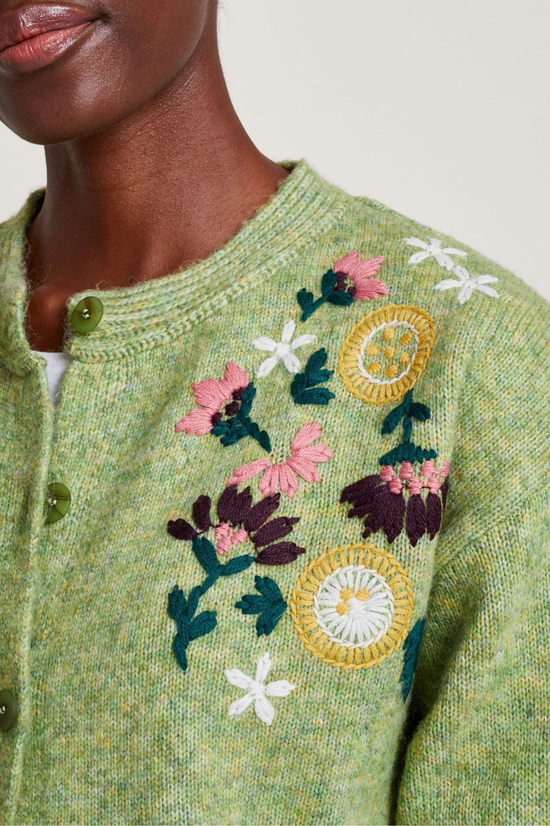 Monsoon Green Fay Floral Embroidered Cardigan - Image 4 of 5