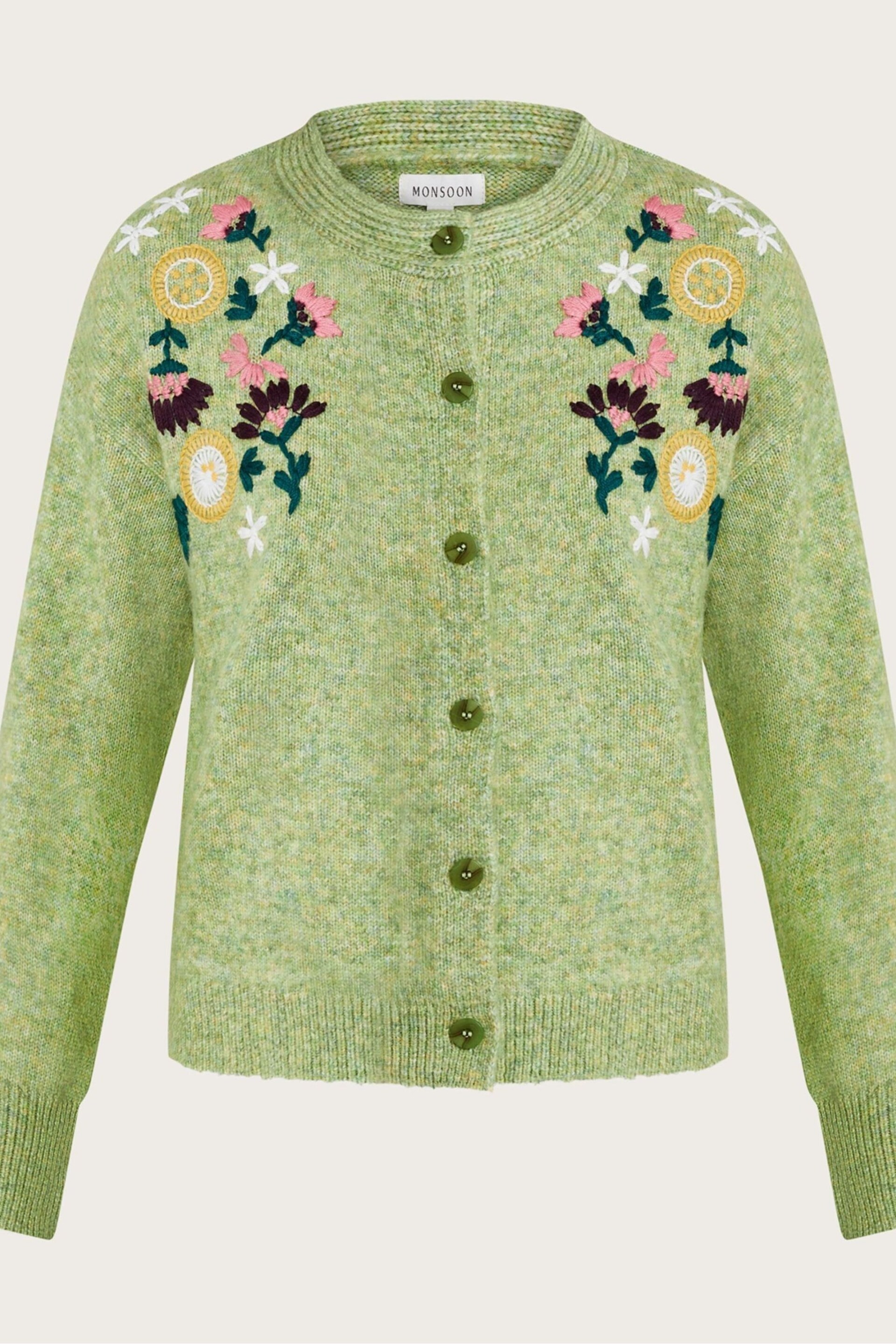 Monsoon Green Fay Floral Embroidered Cardigan - Image 5 of 5