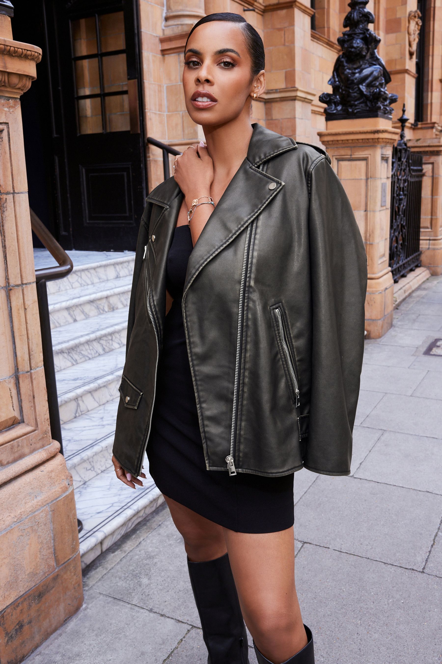 Buy Black Distressed Faux Leather Biker Jacket from Next Luxembourg