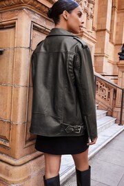 Black Distressed Faux Leather Biker Jacket - Image 2 of 5