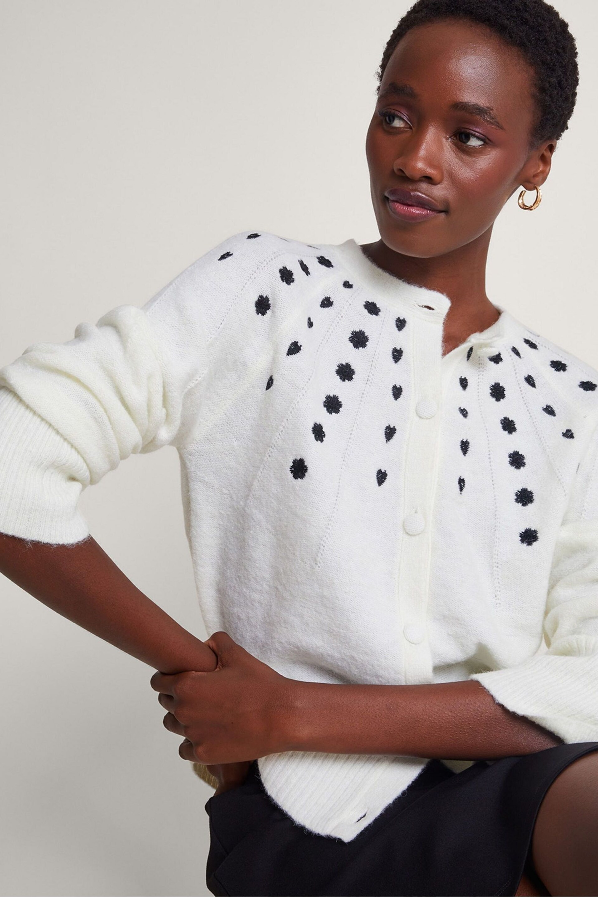 Monsoon White Embroidered Elle Cardigan - Image 3 of 5