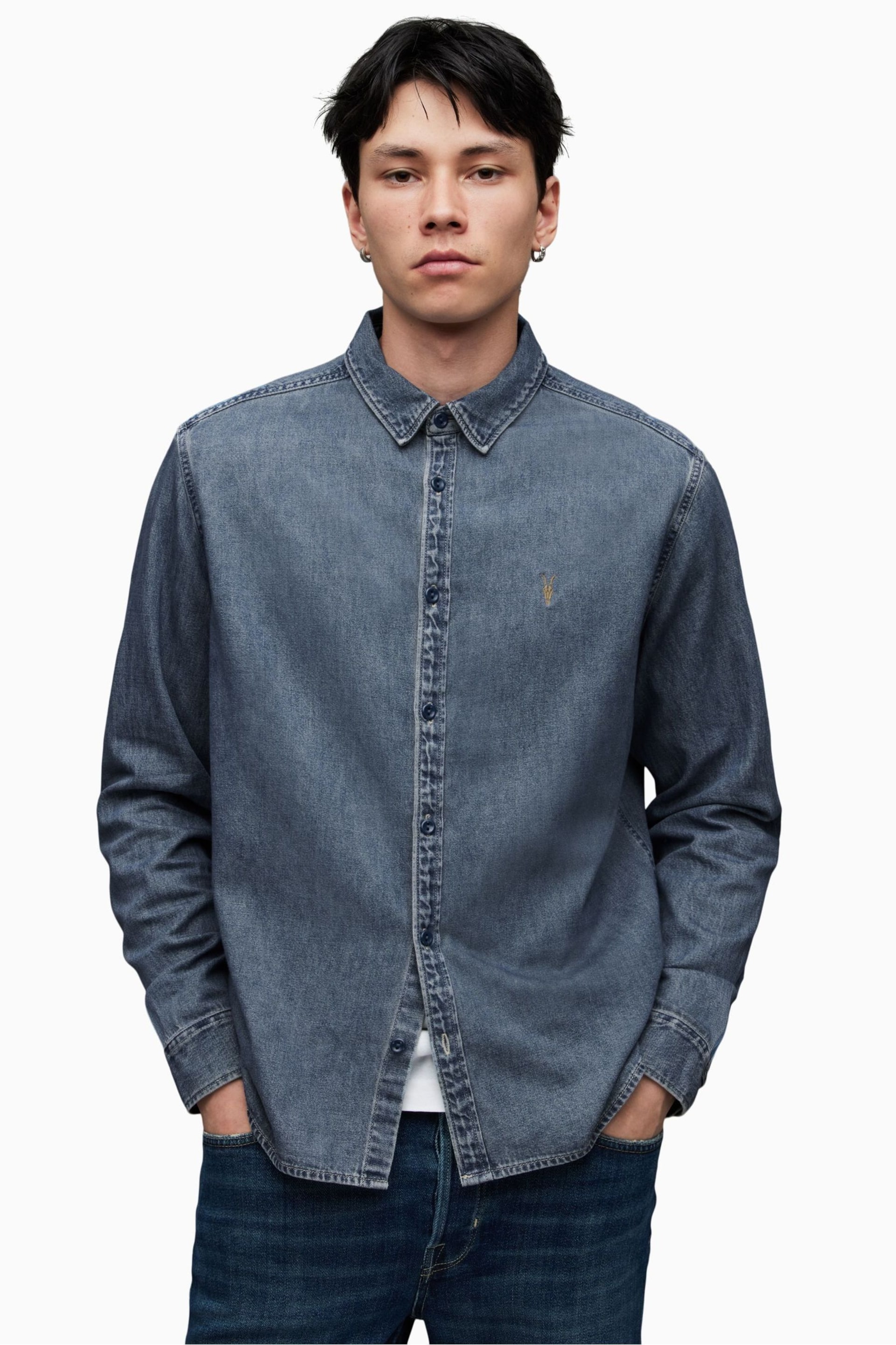 AllSaints Indigo Blue Washed Elm Shirt - Image 1 of 7